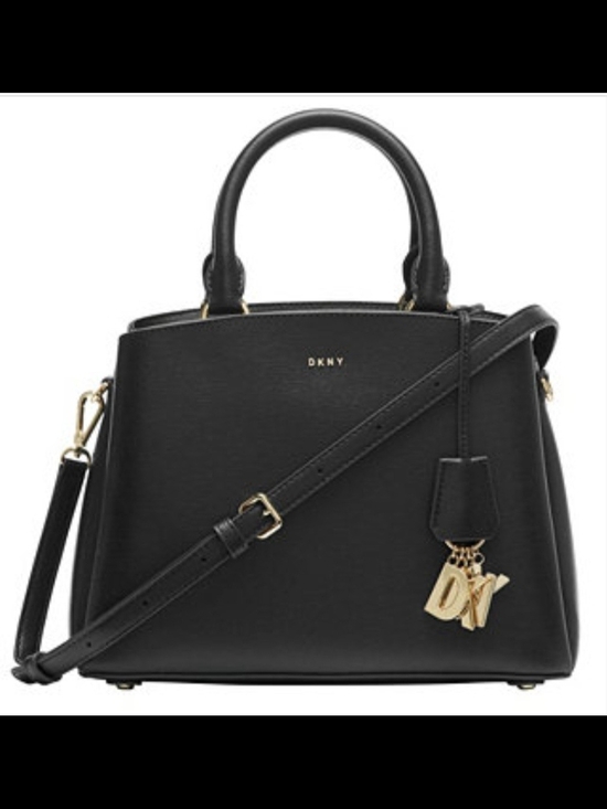 Dkny Handbags - DKNY Paige Medium Satchel with Convertible Strap | Black/Gold | Genuine Leather